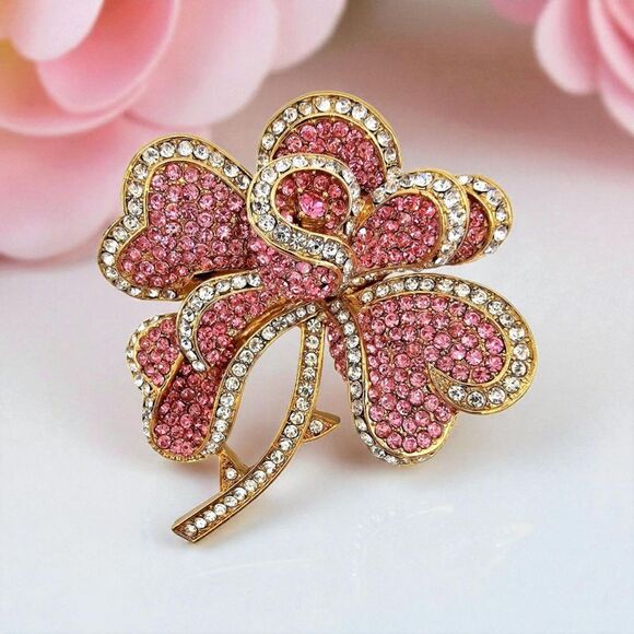 Joan Rivers Flower Brooch Vtg Pink Heart Petal Pave Crystal Swarovski RARE Pin - Picture 12 of 12